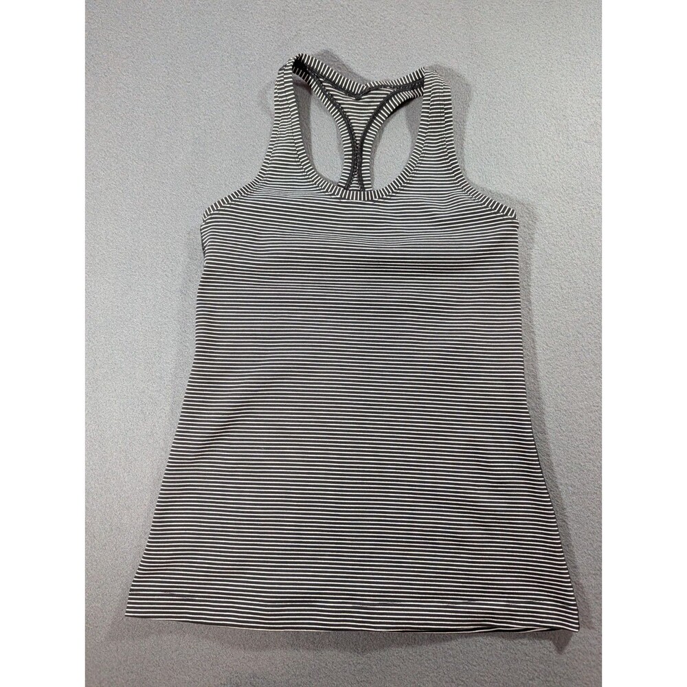 Lululemon Womens Size 6 Tank Top Black White Stripe Racerback Athletic Yoga